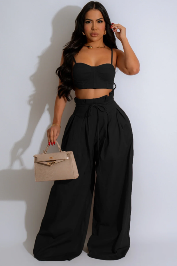 Chic Crop Top and Flowing Wide-Leg Pants Set