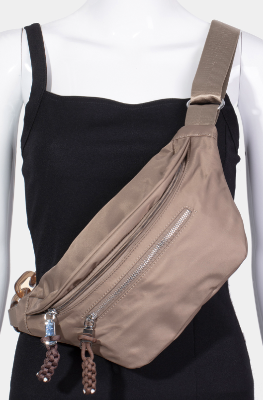 Large Nylon Fanny Pack - Crossbody with Buckle Detail