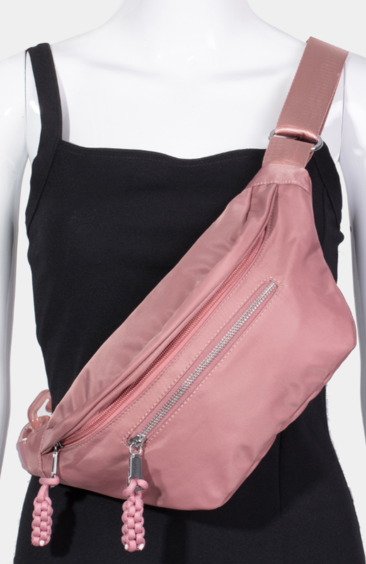 Large Nylon Fanny Pack - Crossbody with Buckle Detail