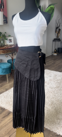 Elevated High Waist A-Line Skirt with Irregular Hemline and Tie Detail