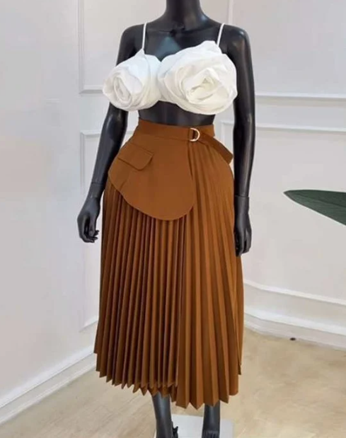 Elevated High Waist A-Line Skirt with Irregular Hemline and Tie Detail