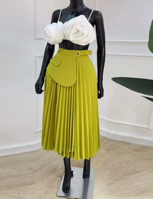 Elevated High Waist A-Line Skirt with Irregular Hemline and Tie Detail