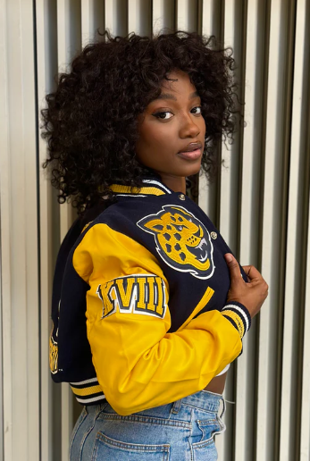 Navy Blue Southern University Bomber Jacket with Gold Accents