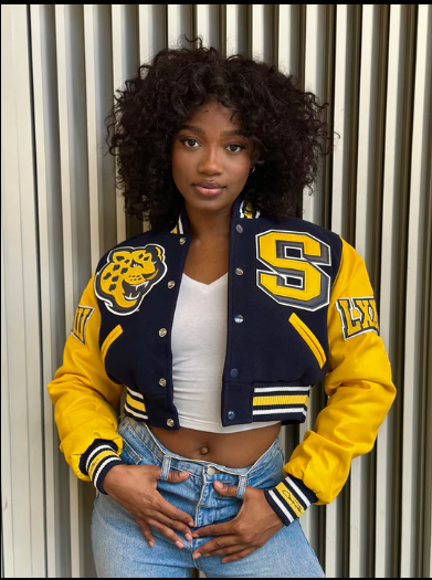 Navy Blue Southern University Bomber Jacket with Gold Accents