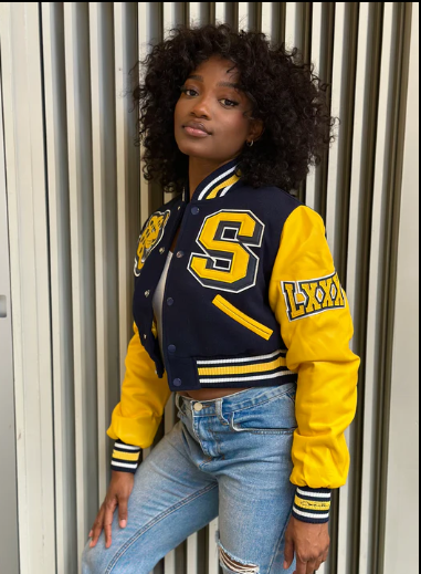 Navy Blue Southern University Bomber Jacket with Gold Accents