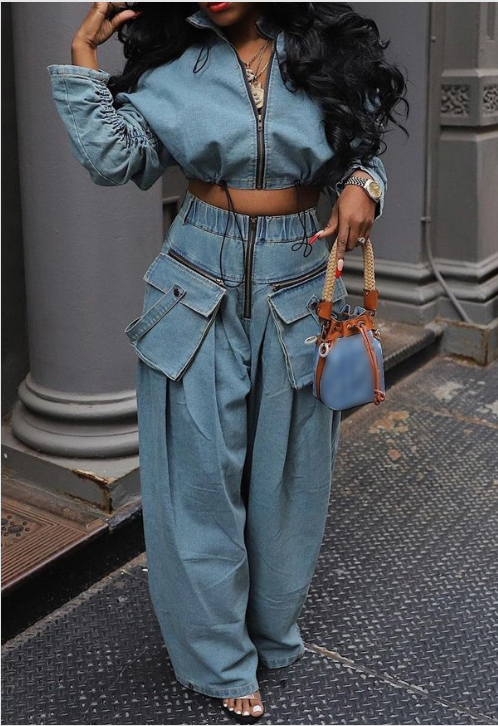 Casual Denim Pants Set