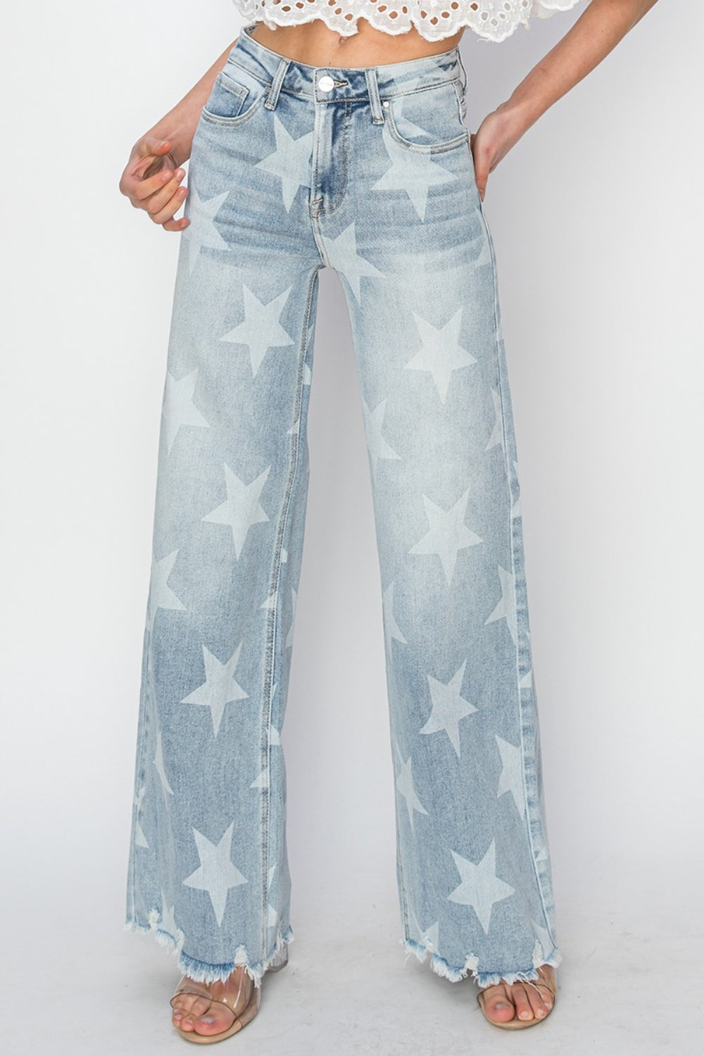 Raw Hem Star Wide Leg Jeans