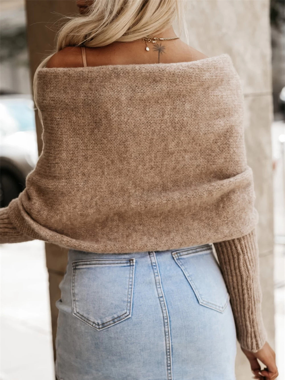 Cropped Long Sleeve Knit Sweater