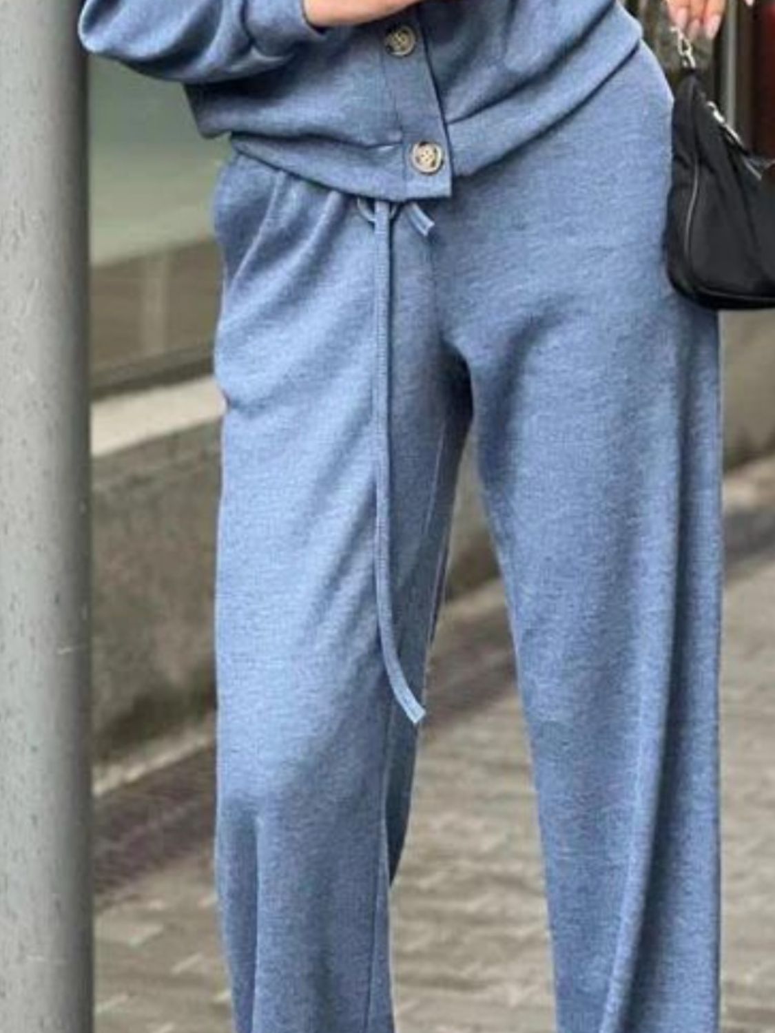 Button-Up Long Sleeve Shirt and Drawstring Pants Ensemble