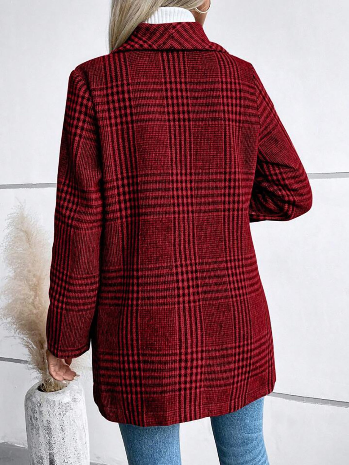 Plaid Long Sleeve Button-Up Jacket with Collar