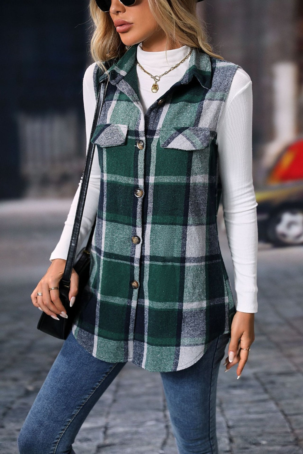 Plaid Button-Up Vest