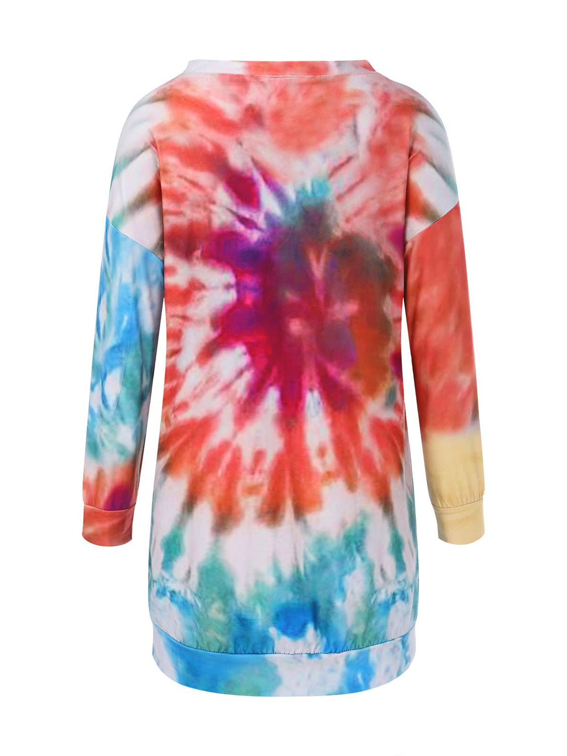 Colorful Tie-Dye Long Sleeve Dress with Round Neck