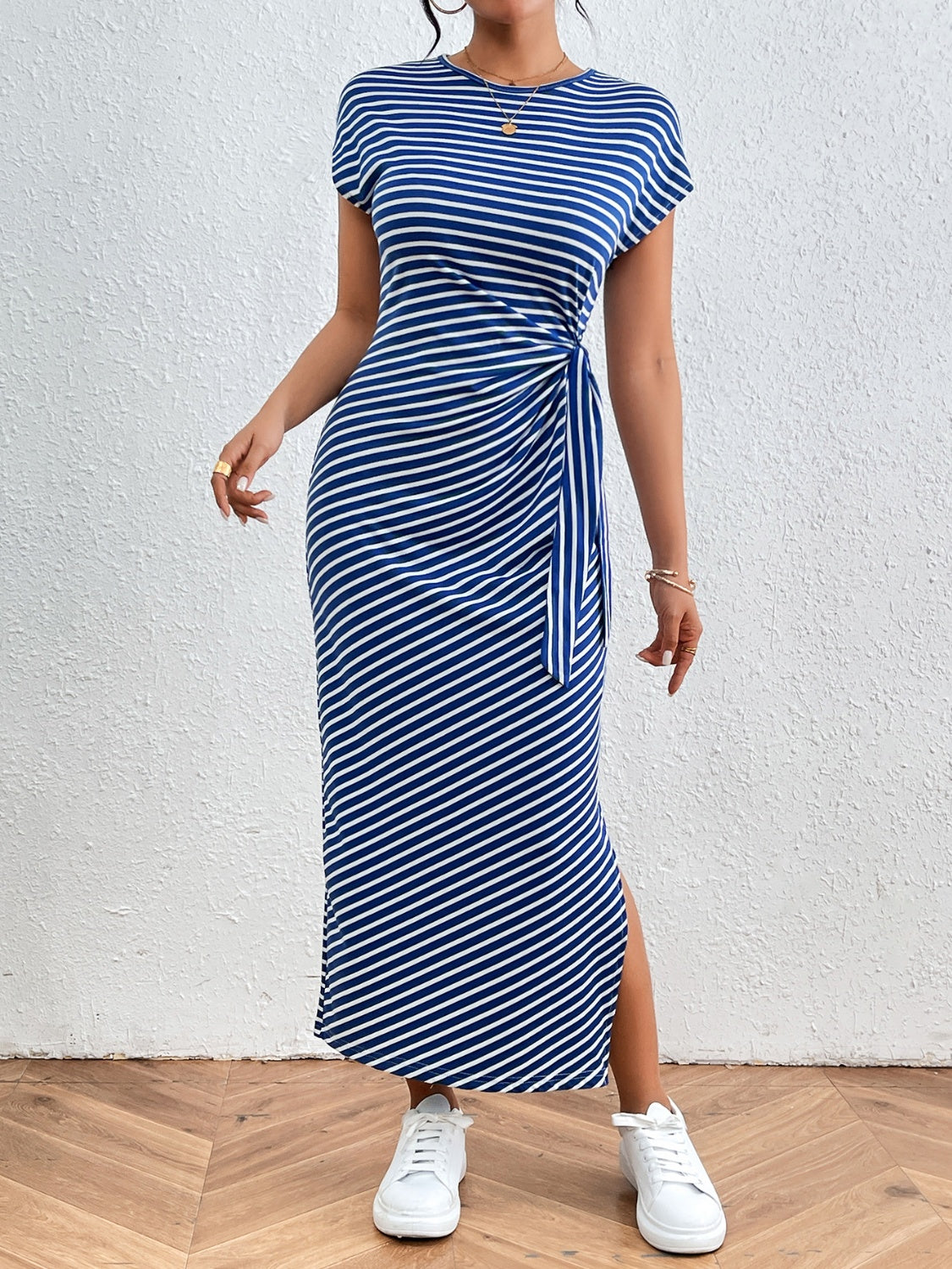 Striped Tie-Front Short Sleeve T-Shirt Dress