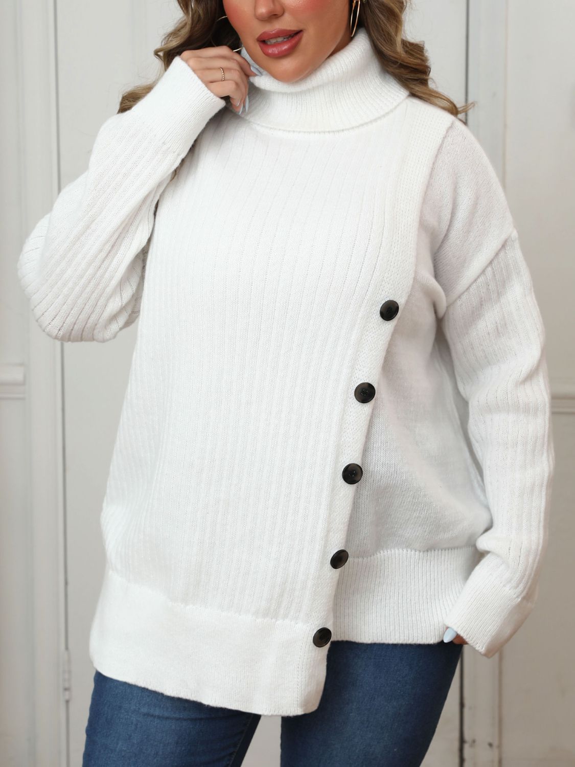 Cozy Button-Up Turtleneck Sweater