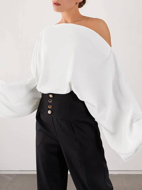 Simple Loose, Off the Shoulder Puff Sleeves T-Shirt