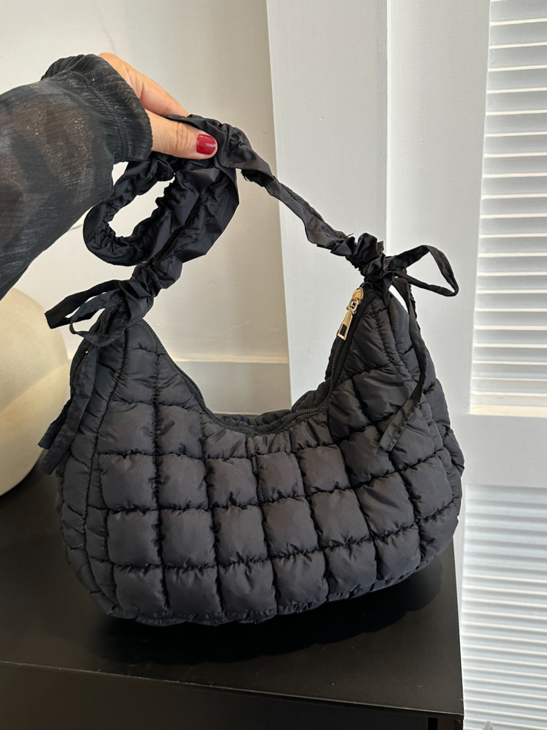 Quilted Bubble Texture Ruched Strap Shoulder Bag