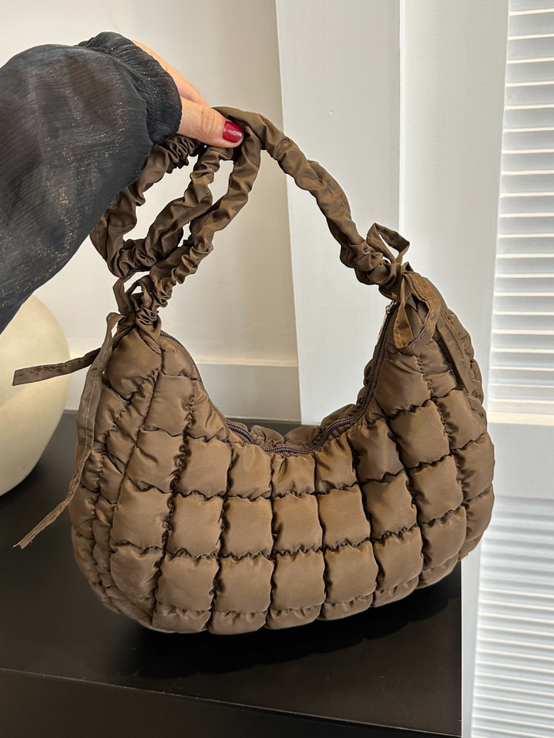 Quilted Bubble Texture Ruched Strap Shoulder Bag