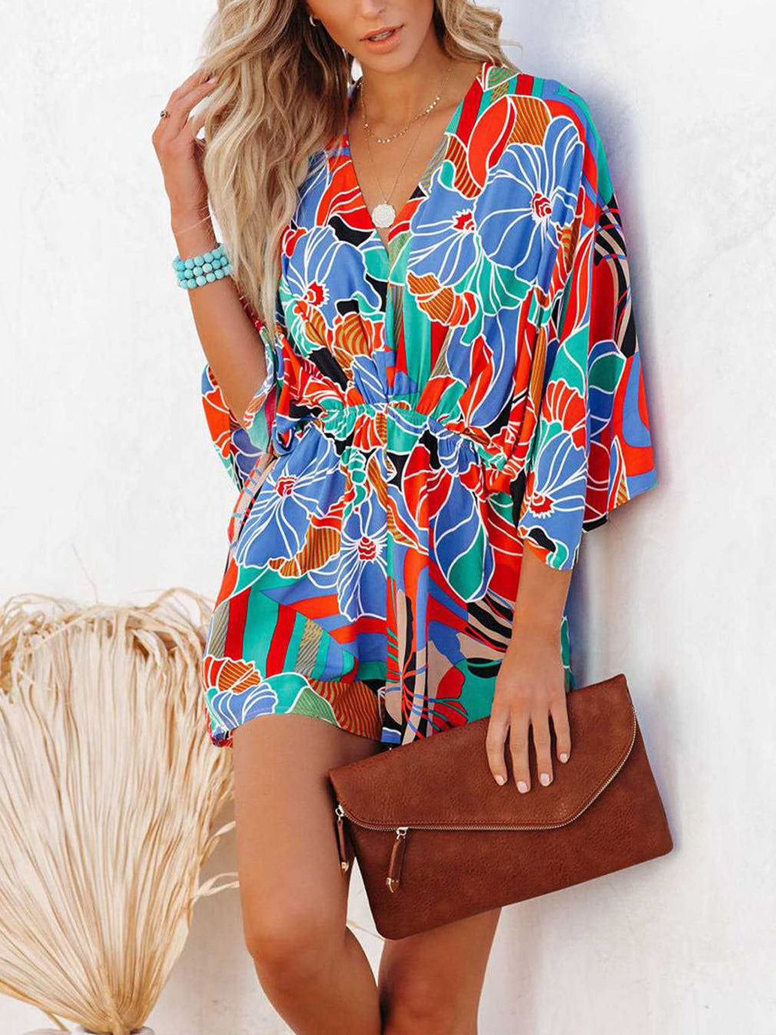 Printed Kimono Sleeve Romper