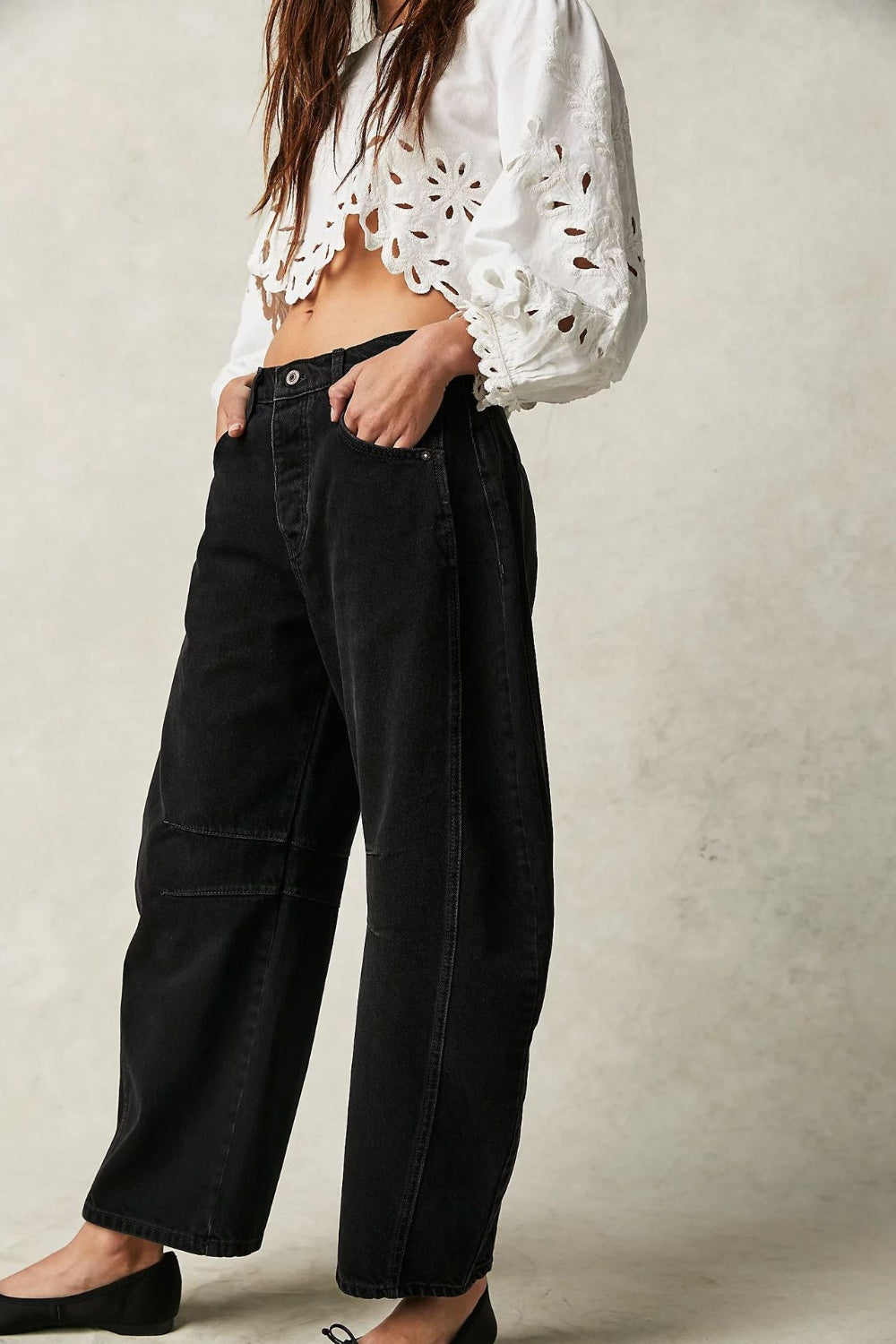 High-Waisted Wide Leg Barrel Jeans with Functional Pockets