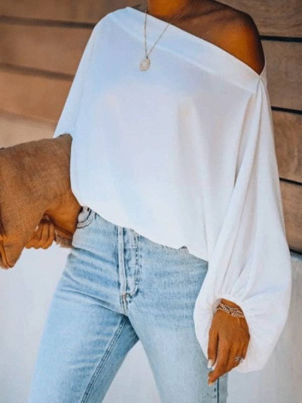 Simple Loose, Off the Shoulder Puff Sleeves T-Shirt