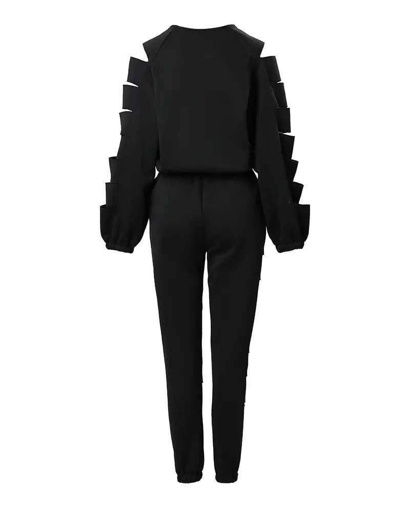 Ladder Detail Long Sleeve Top and Drawstring Pants Set