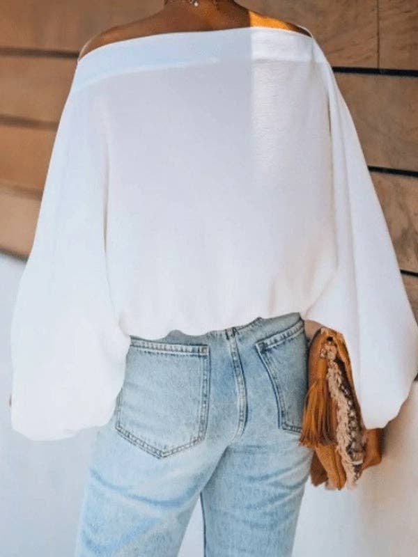 Simple Loose, Off the Shoulder Puff Sleeves T-Shirt