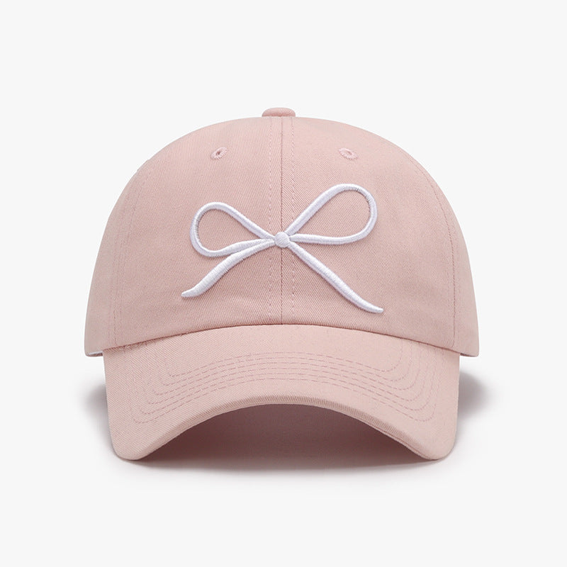 Embroidered Bow Cotton Baseball Cap with Adjustable Fit