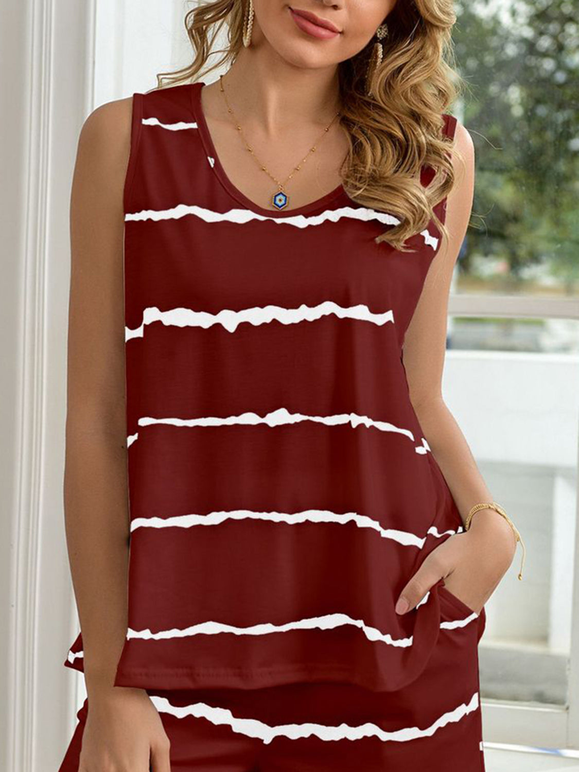 Cozy Striped Tank Top and Shorts Lounge Ensemble