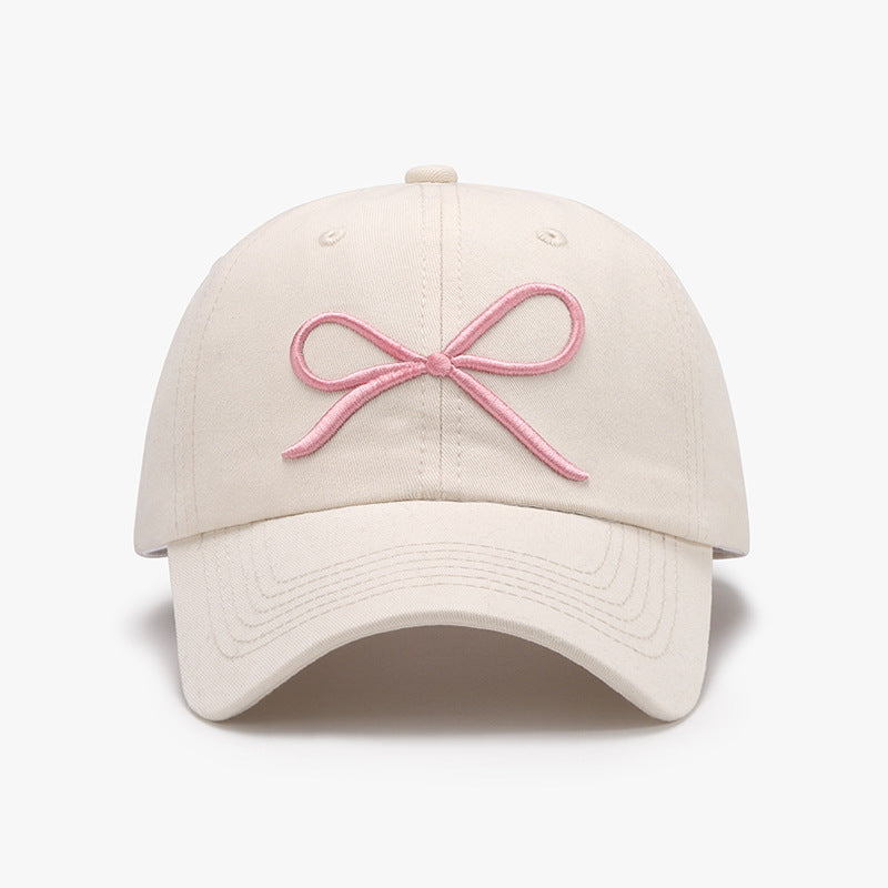 Embroidered Bow Cotton Baseball Cap with Adjustable Fit