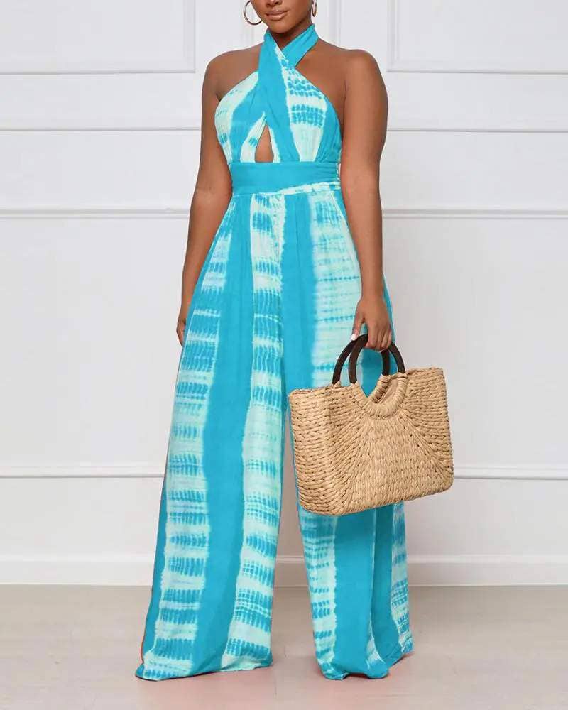 Tie Dye Print Wide-Leg Jumpsuit