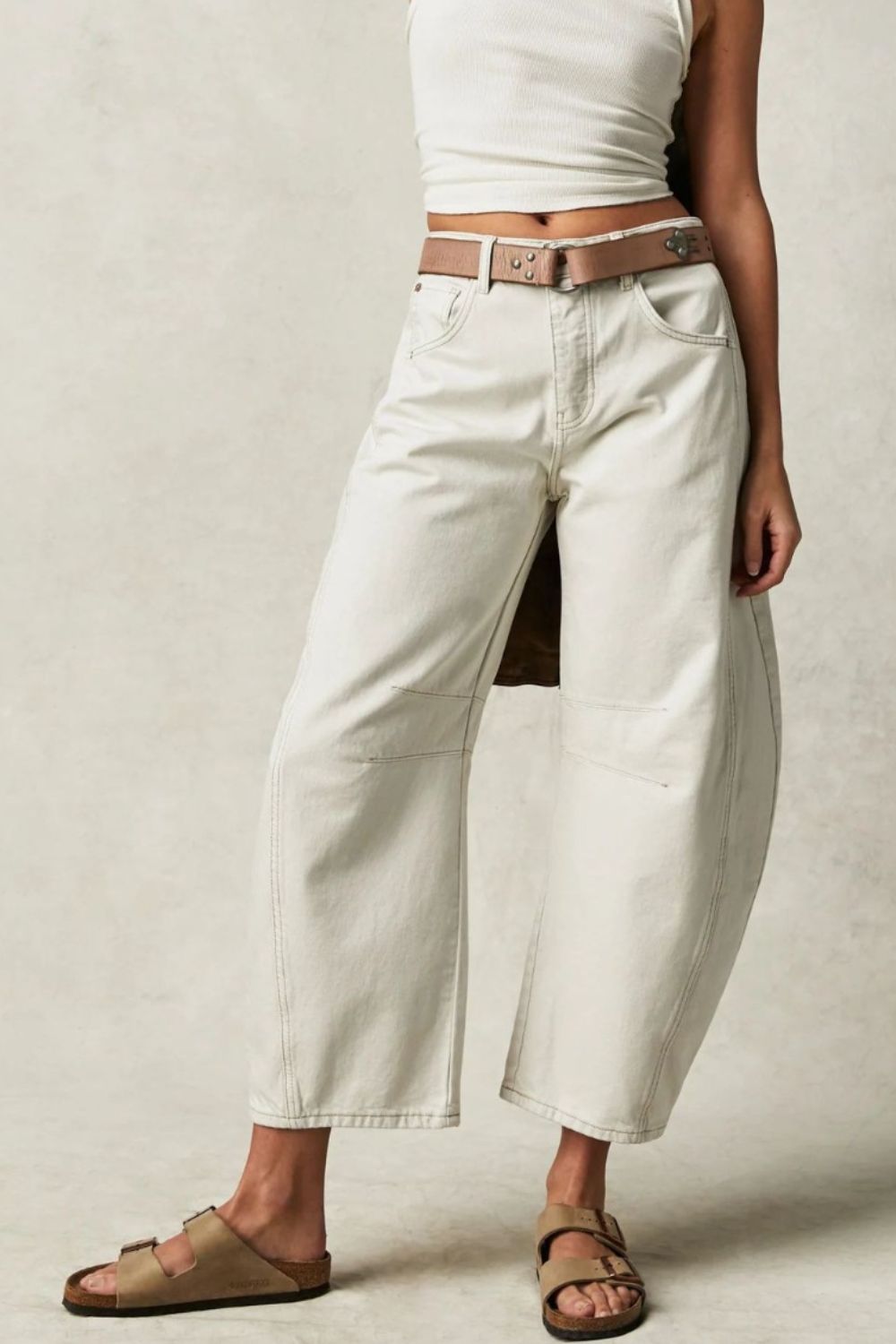 High-Waisted Wide Leg Barrel Jeans with Functional Pockets