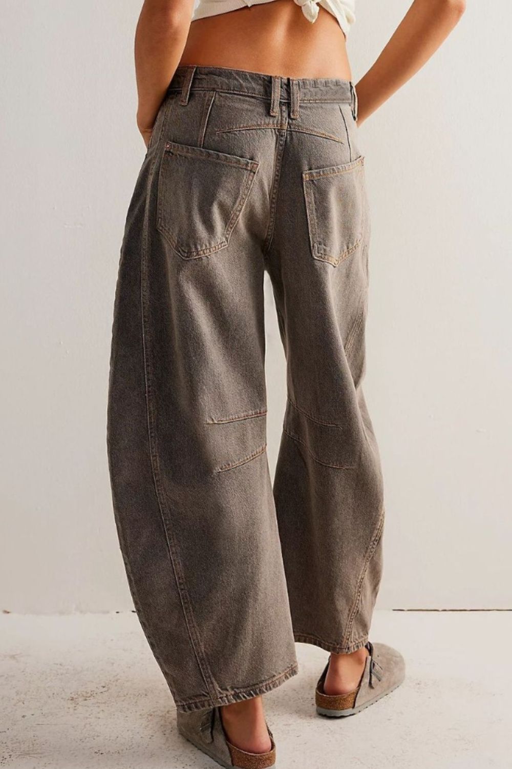 High-Waisted Wide Leg Barrel Jeans with Functional Pockets