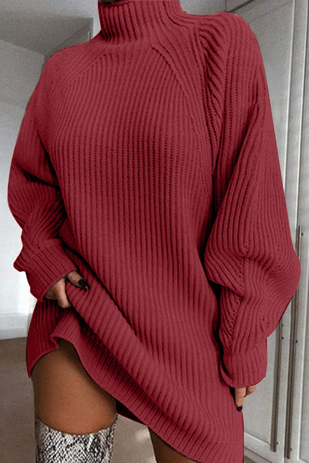 Cozy Mock Neck Oversized Sweater Dress