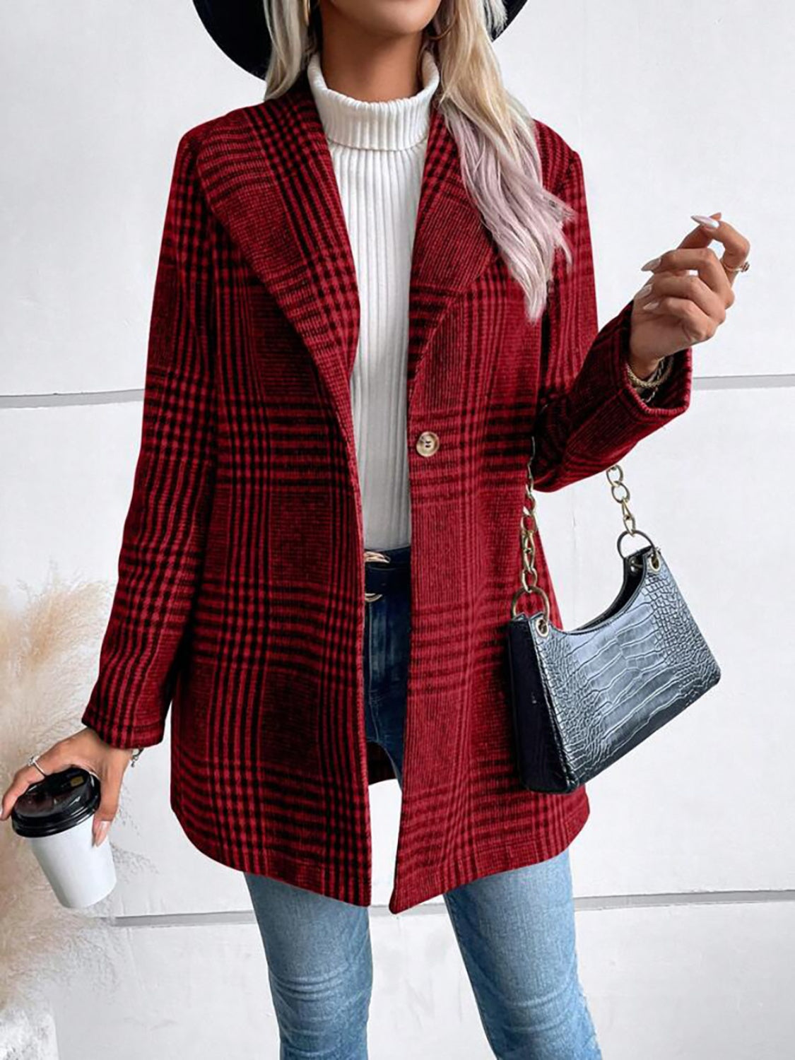 Plaid Long Sleeve Button-Up Jacket with Collar