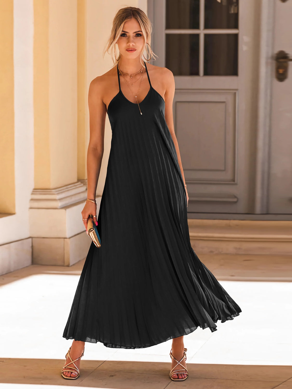 Pleated Halter Neck  Dress