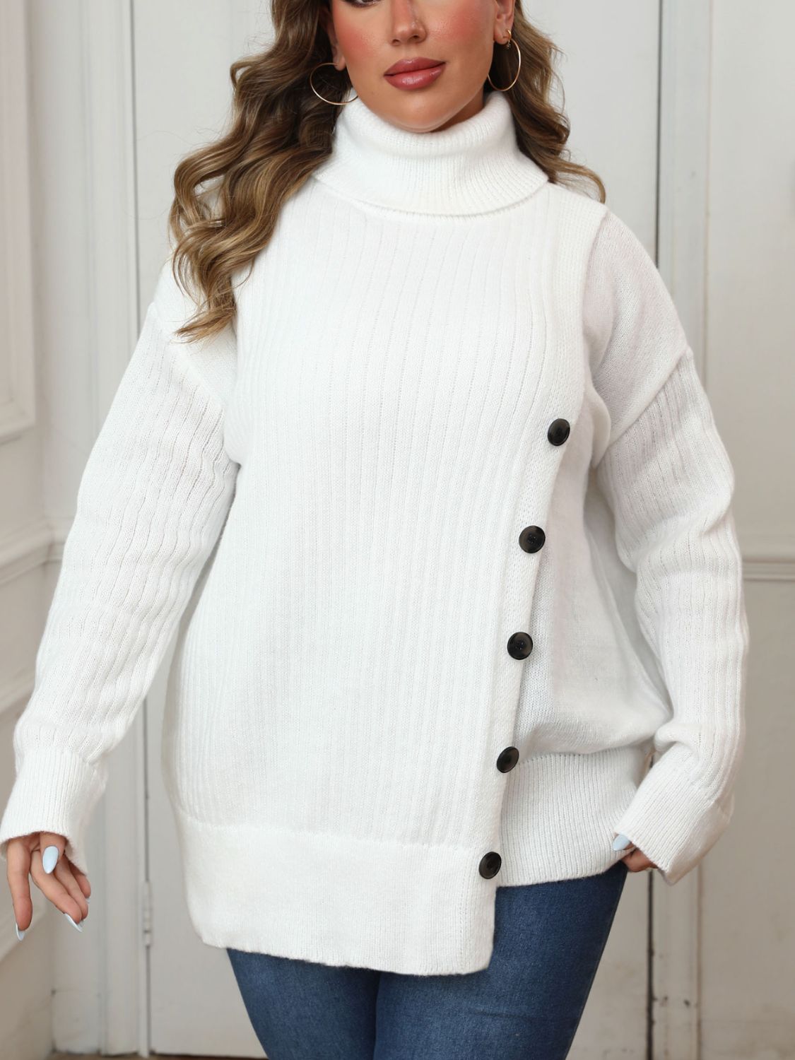 Cozy Button-Up Turtleneck Sweater