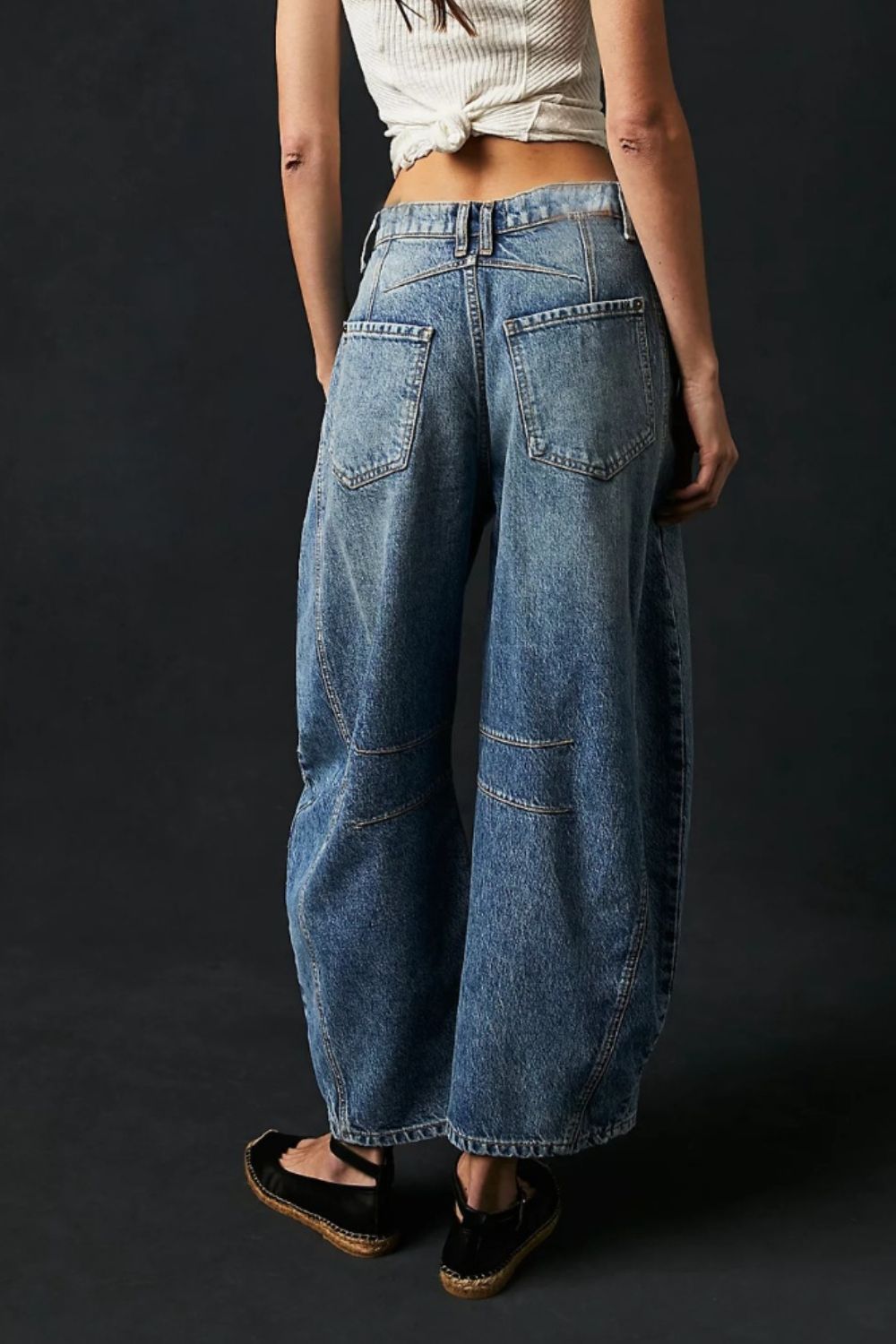 High-Waisted Wide Leg Barrel Jeans with Functional Pockets