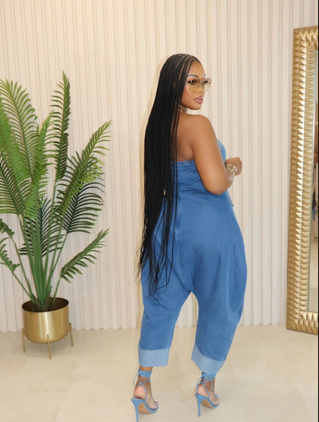 Strapless Denim Harem Jumpsuit: Effortless Fashion and Comfort