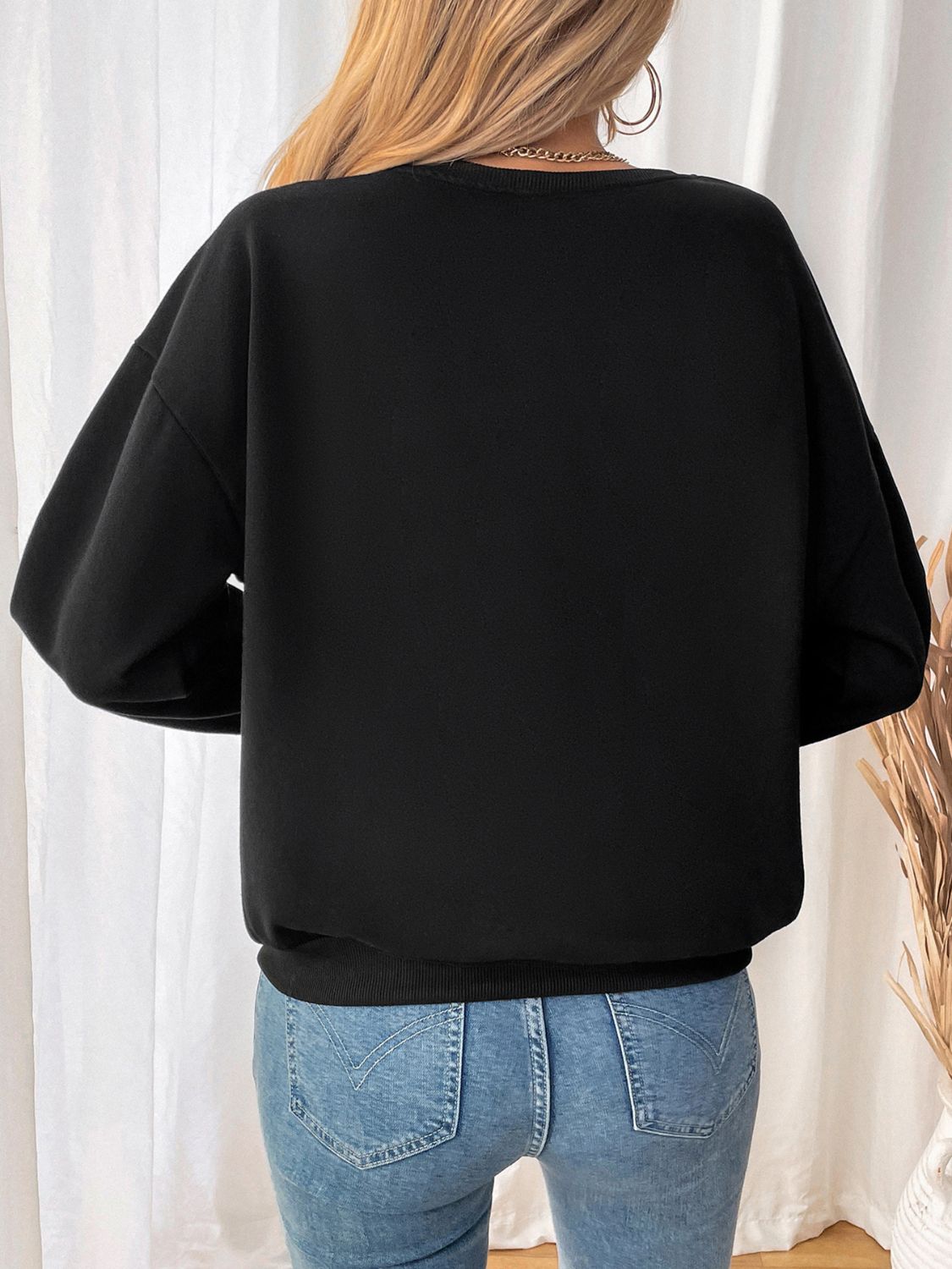 Bow Detail Long Sleeve Sweatshirt with Round Neck