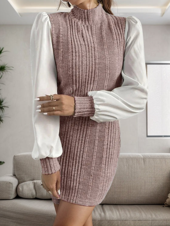 Ribbed Colorblock Long Sleeve Sweater Dress