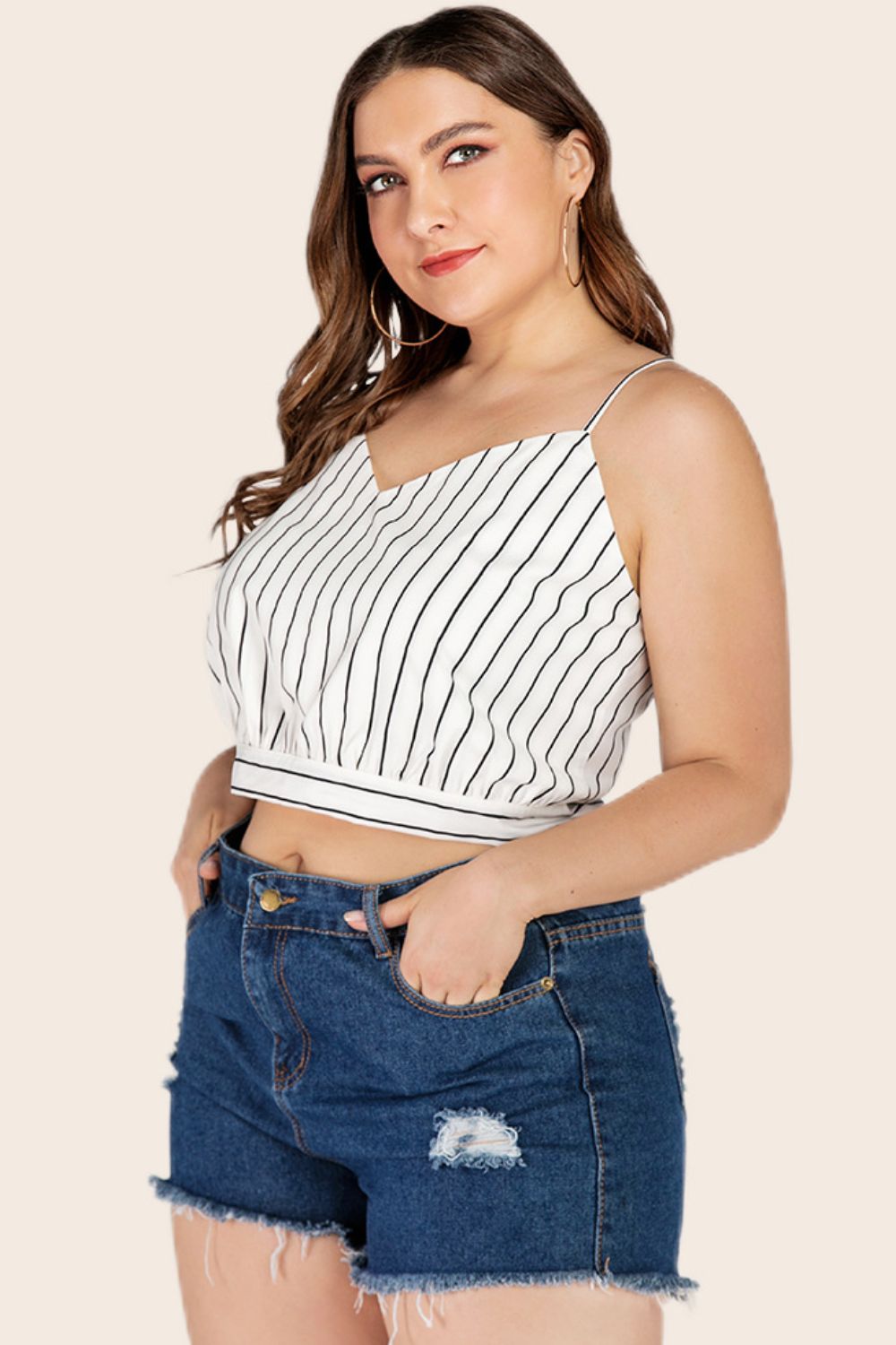 Striped Tie-Back Cropped Cami for Curvy Fashionistas