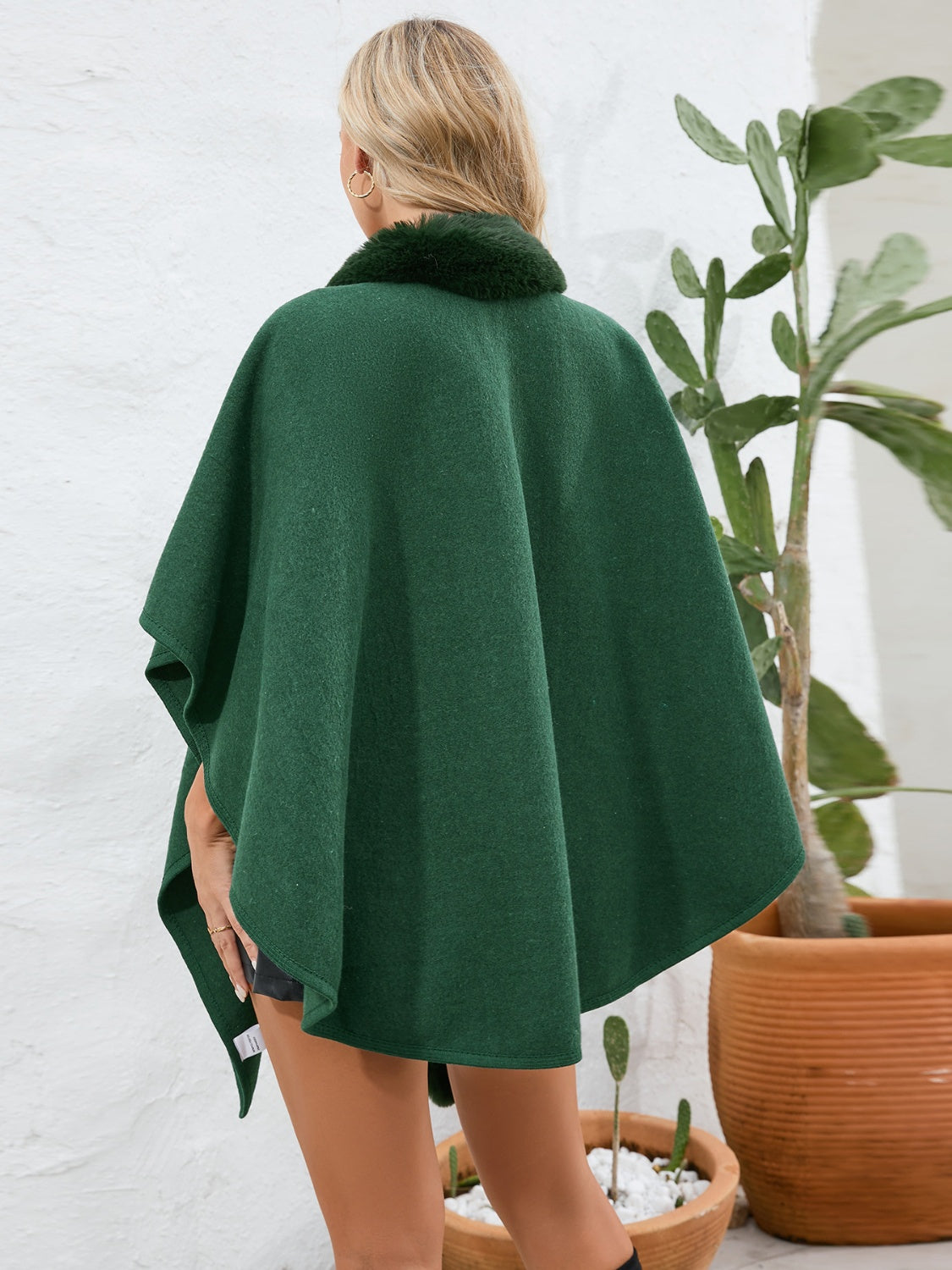 Cozy Fuzzy Trim Open Front Cape