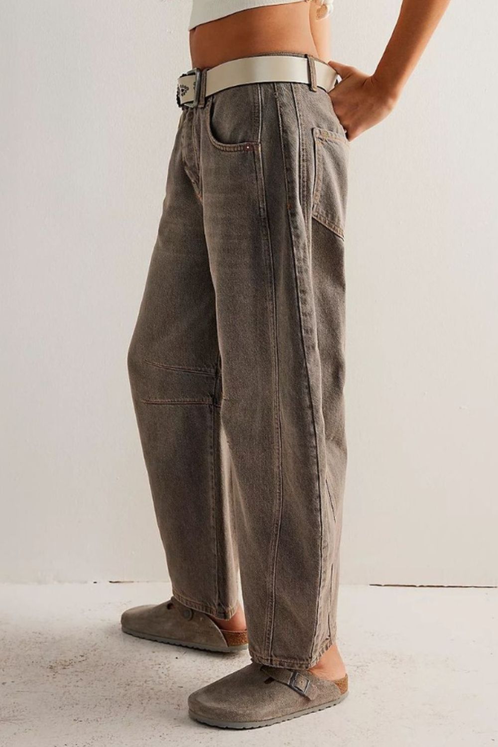 High-Waisted Wide Leg Barrel Jeans with Functional Pockets