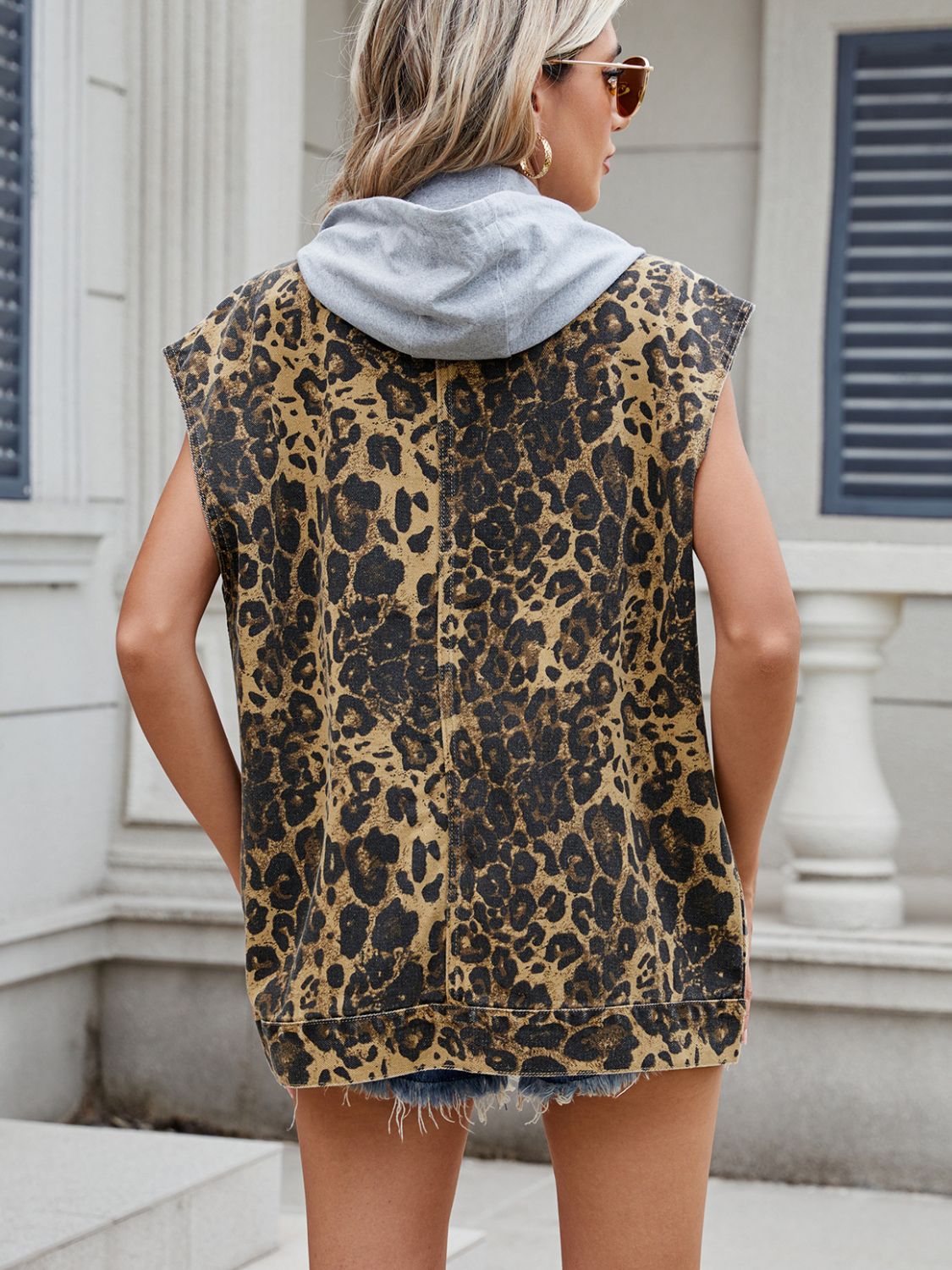 Leopard Print Button-Up Denim Vest