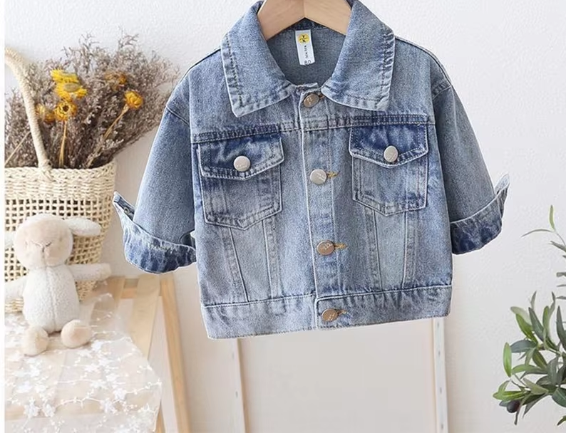 Girls' Denim Jacket with Daisy Cartoon Design