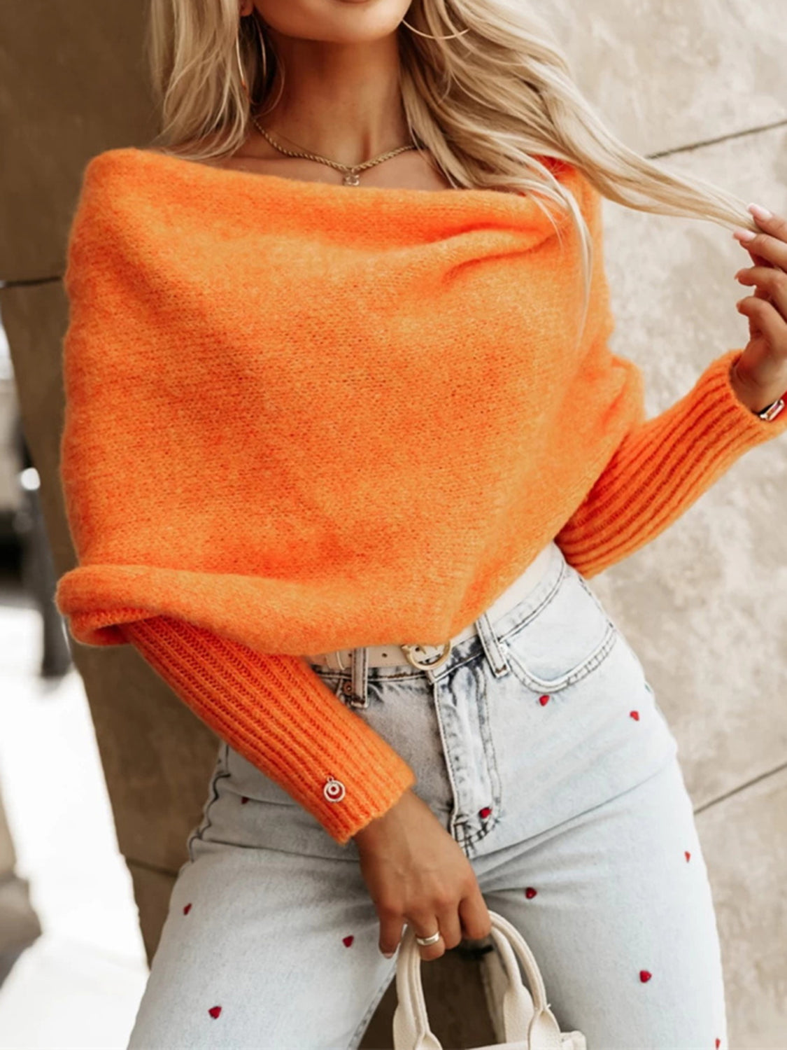 Cropped Long Sleeve Knit Sweater