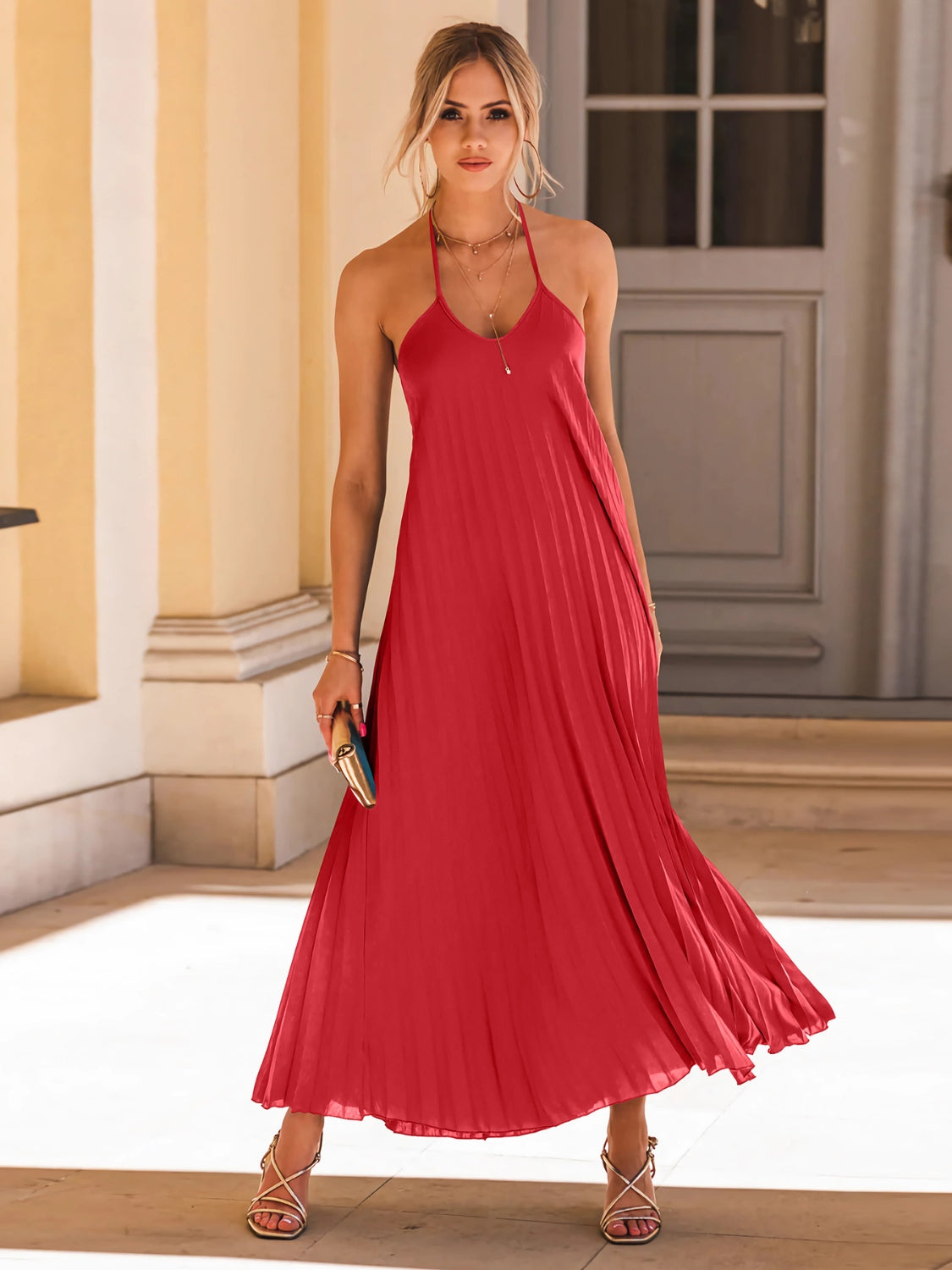 Pleated Halter Neck  Dress