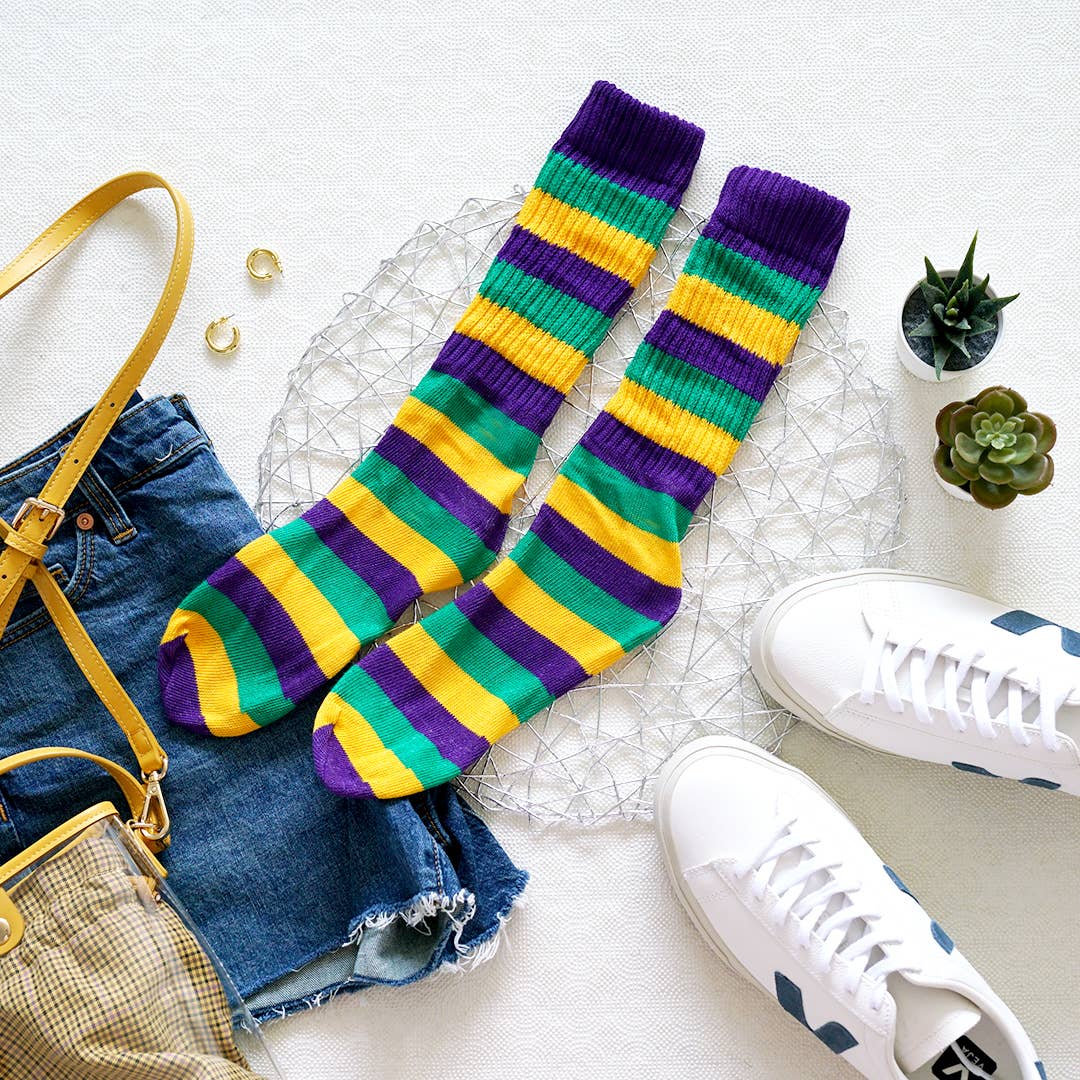 Mardi Gras Socks Slouchy Socks / Boot Socks