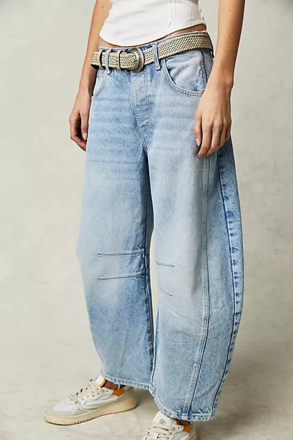 High-Waisted Wide Leg Barrel Jeans with Functional Pockets