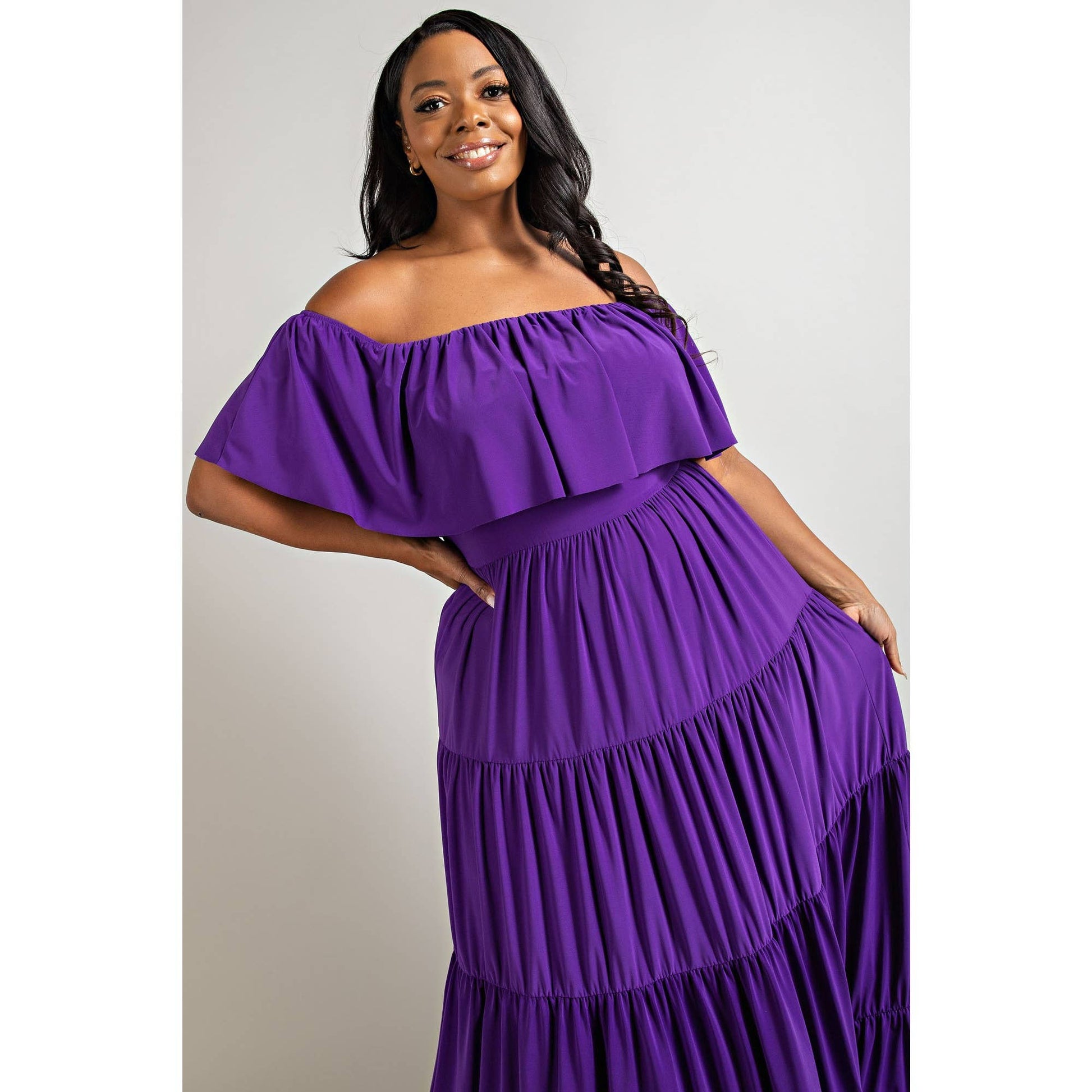 purple off the shoulder dress plus size Plus Size Rhinestone Off Shoulder Gown by Poly USA W1112